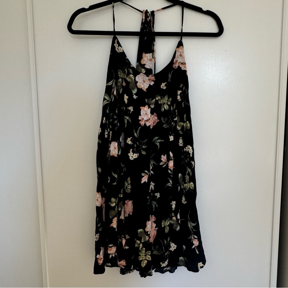 Black and pink floral mini dress